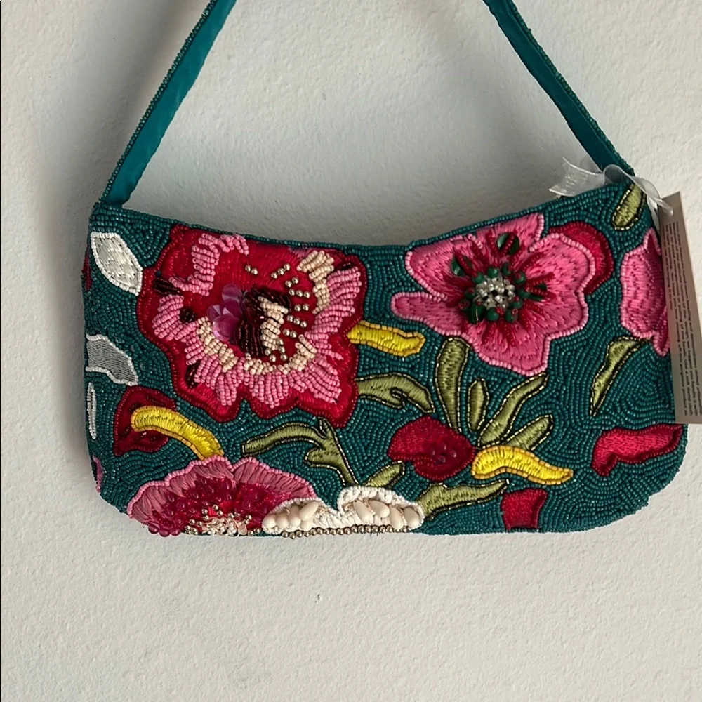 Handcrafted In India | Beaded Floral Shoulder Bag - Picture 1 of 8